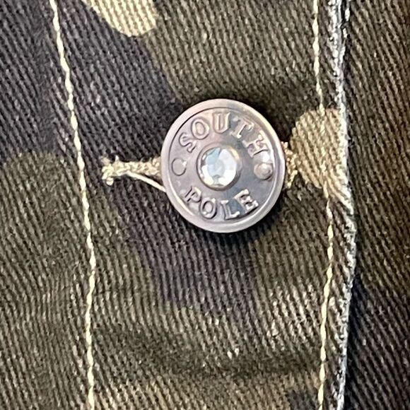 Y2K Southpole Cropped Camo Print Denim Vest Green Sleeveless Button Down M - Picture 3 of 7